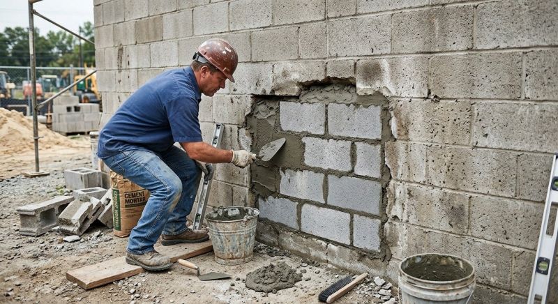 Cinder Block Wall Repair in Wilton, CA